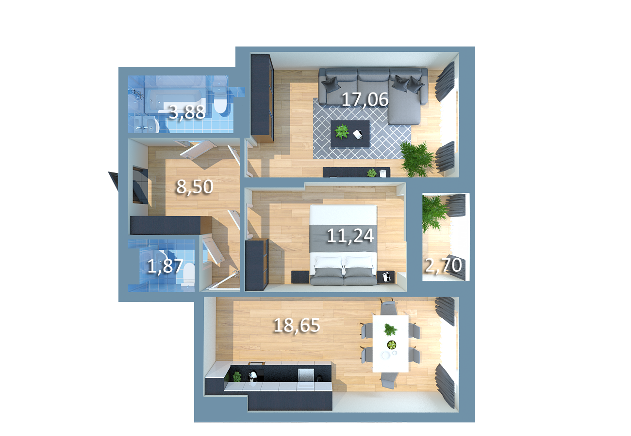 Планировка квартиры ЖК Урловский-1 Квартири - ЖК "Урловський". 63,90м/кв